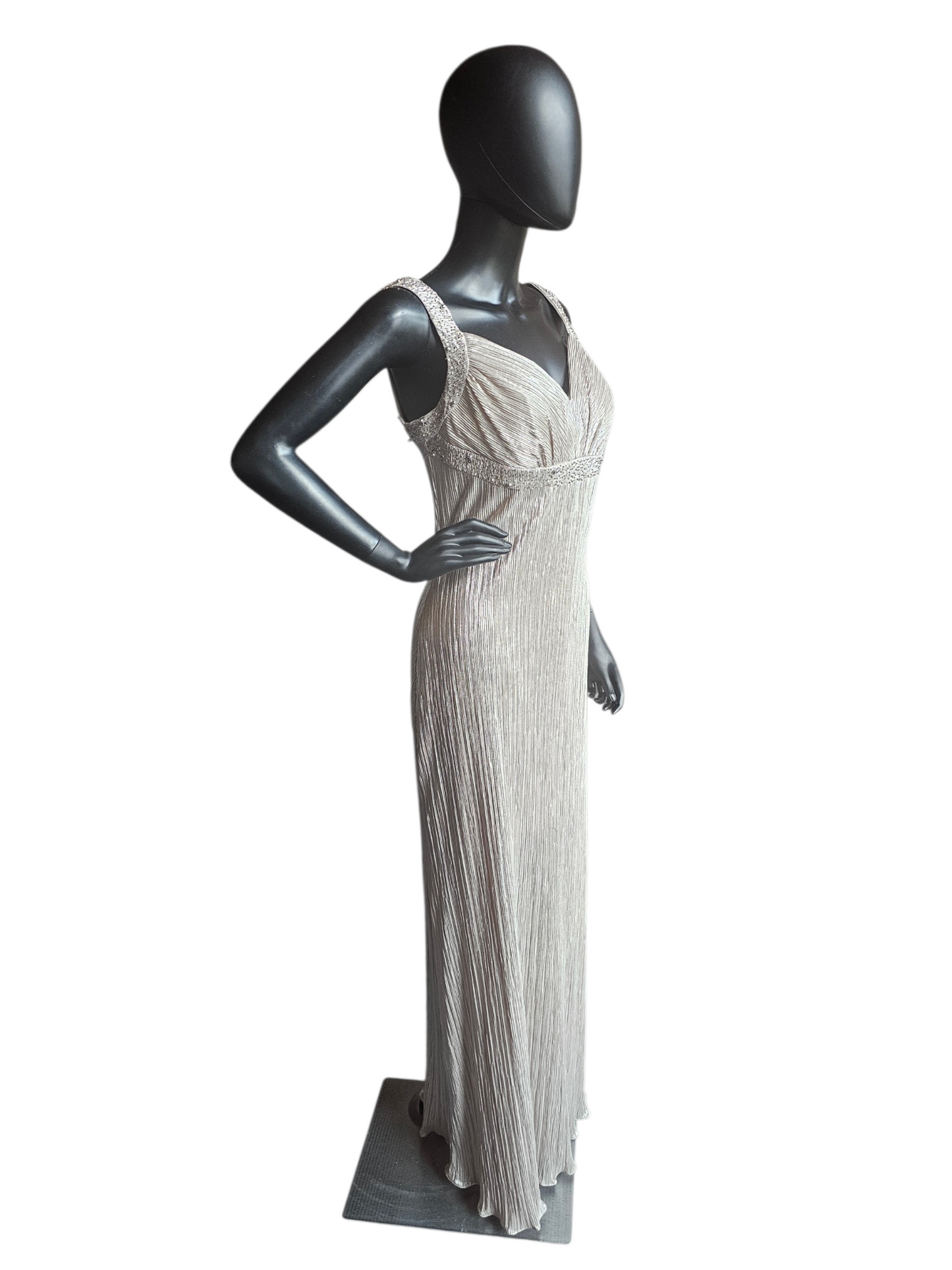 Champagne Metallic Crinkle Fabric W/Jacket NWT Maxi Formal Dress  - Cachet