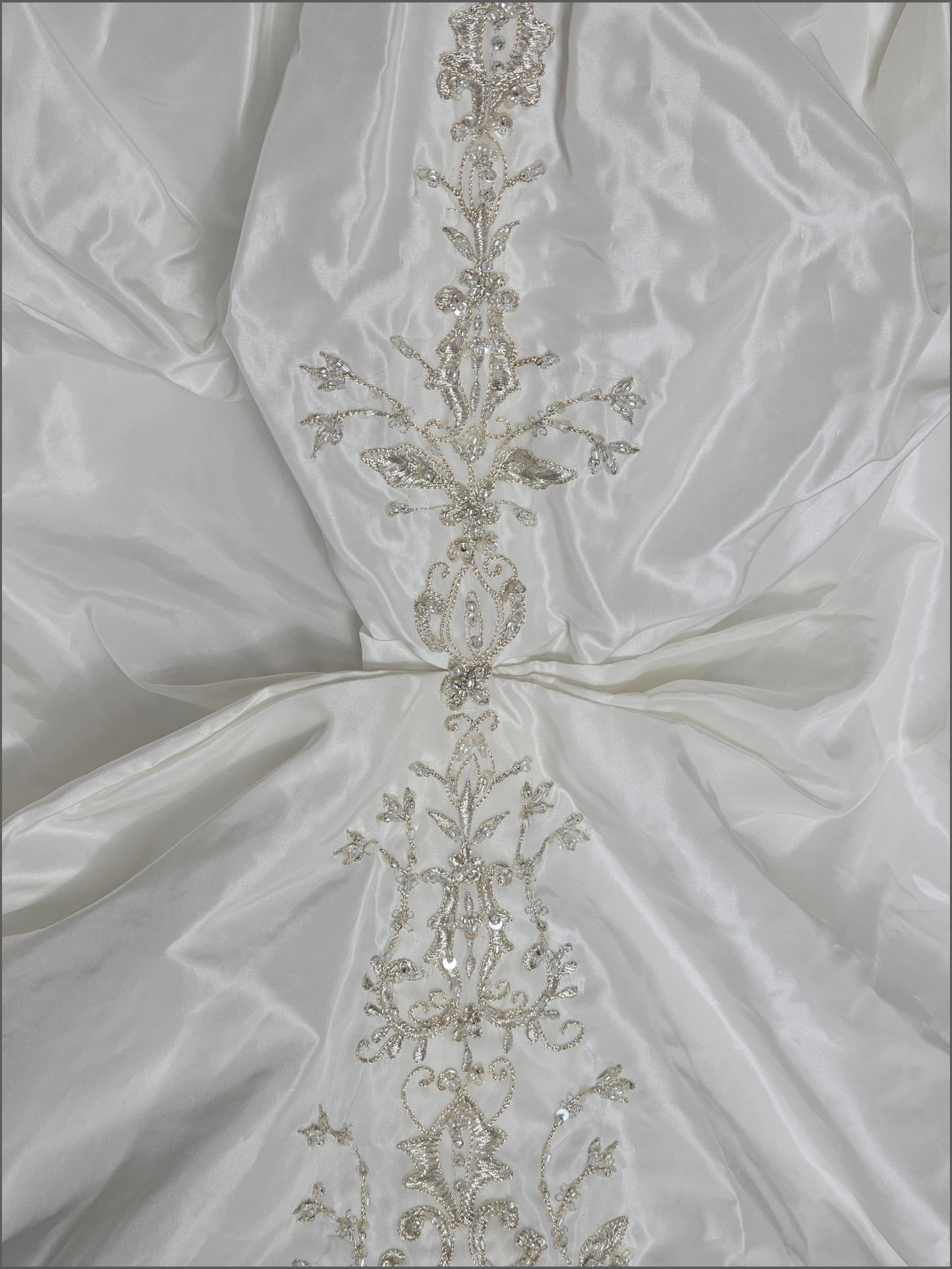 Ivory Taffeta Drop Waist V-Neck Wedding Gown - Petite