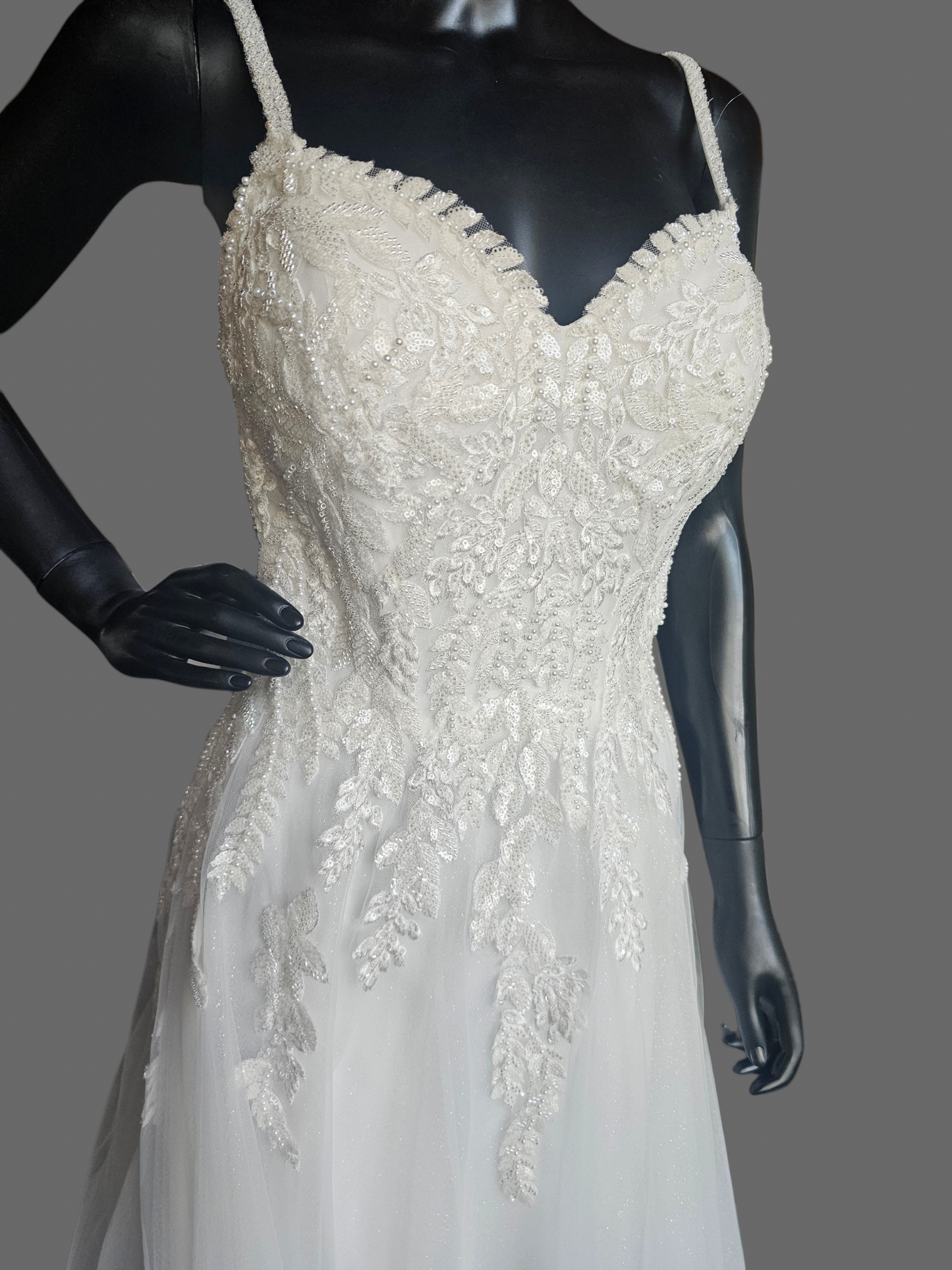 Ivory Sweetheart Floral Sparkle Mesh A-Line Wedding Gown - Rebecca Ingram