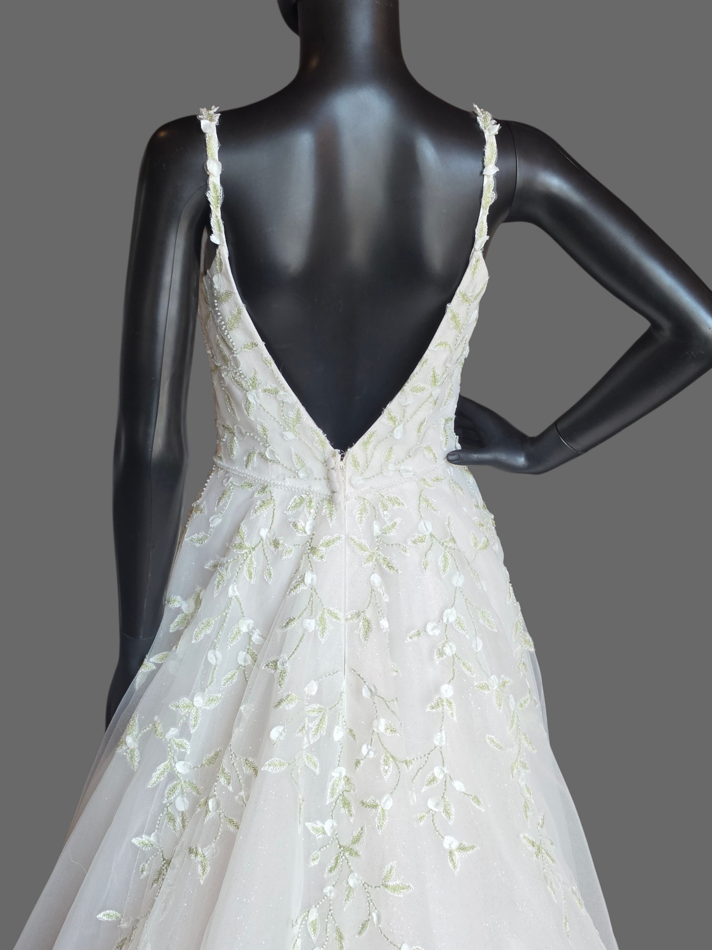 Ivory/Green Floral Sparkle A-Line Wedding Gown - Maggie Sottero