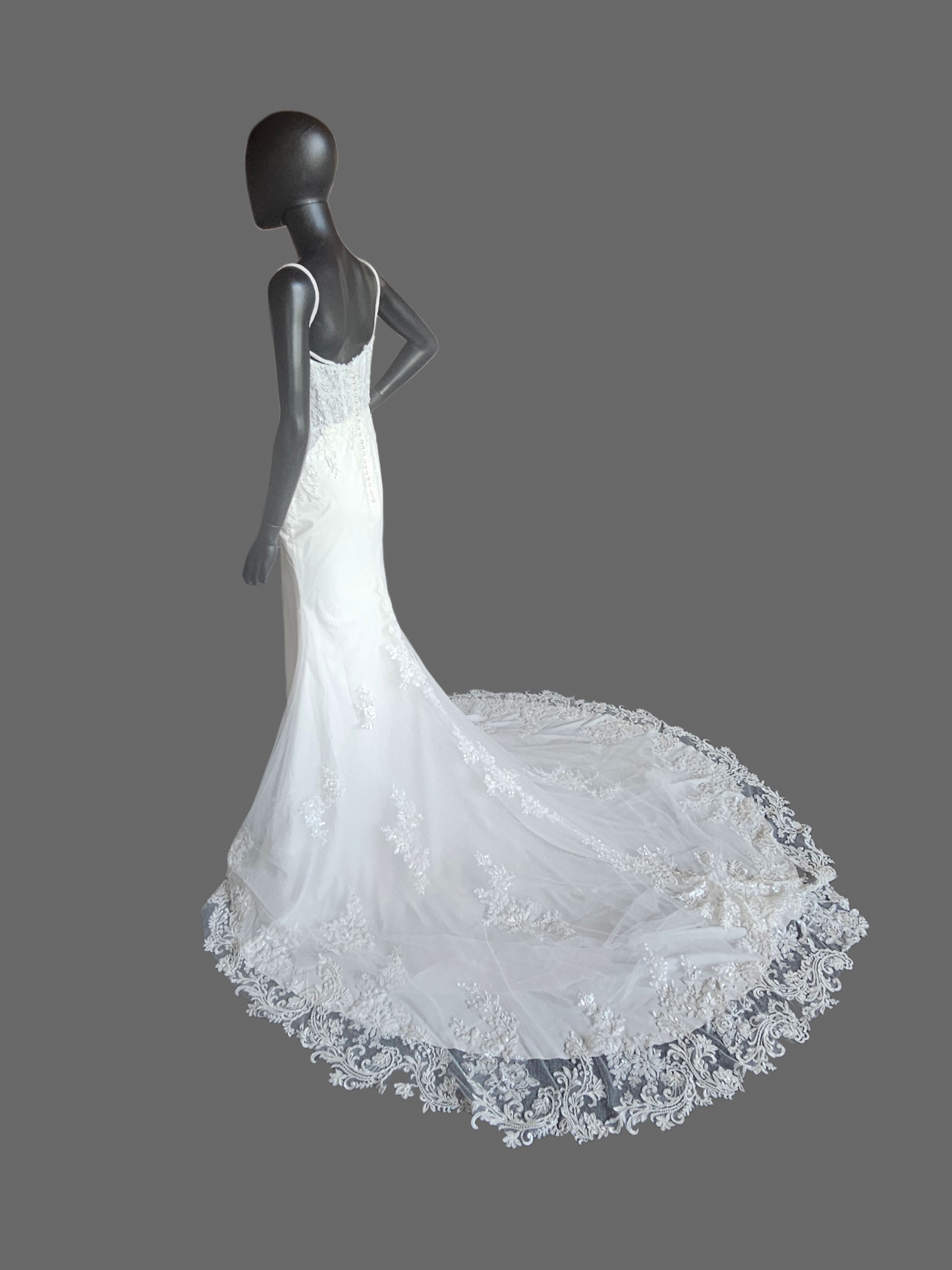 Ivory Overlay Floral Beaded Glitter Fit/Flare Wedding Gown - Davinci