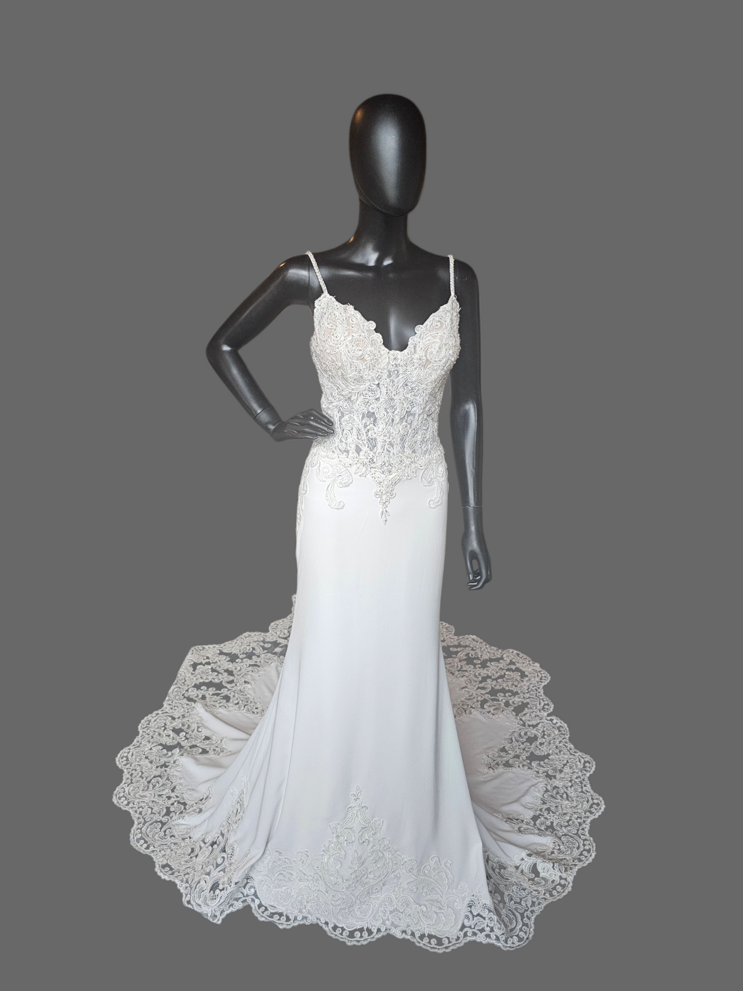 Lace Bodice/Crepe Fitted Wedding Gown - Martin Thornburg