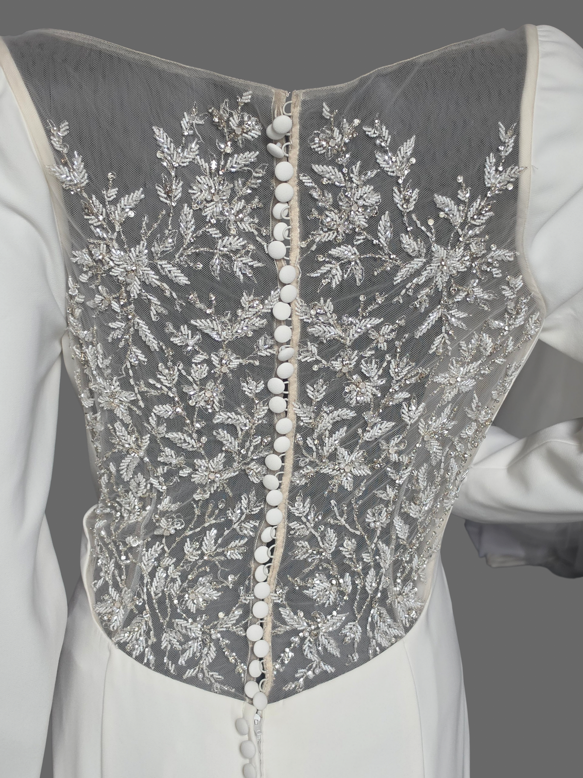 Long Sleeve Scoop Neckline Fitted Crepe Illusion Back Wedding Gown - Justin Alexander