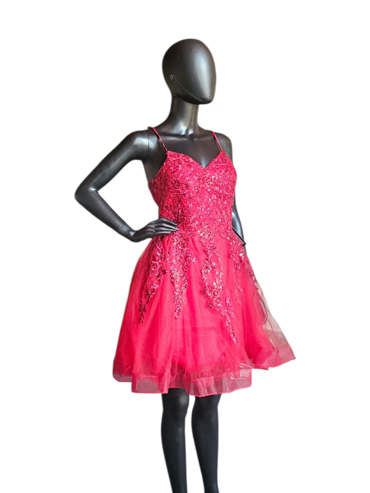 Red Lace Sequin Babydoll Corset Homecoming Dress