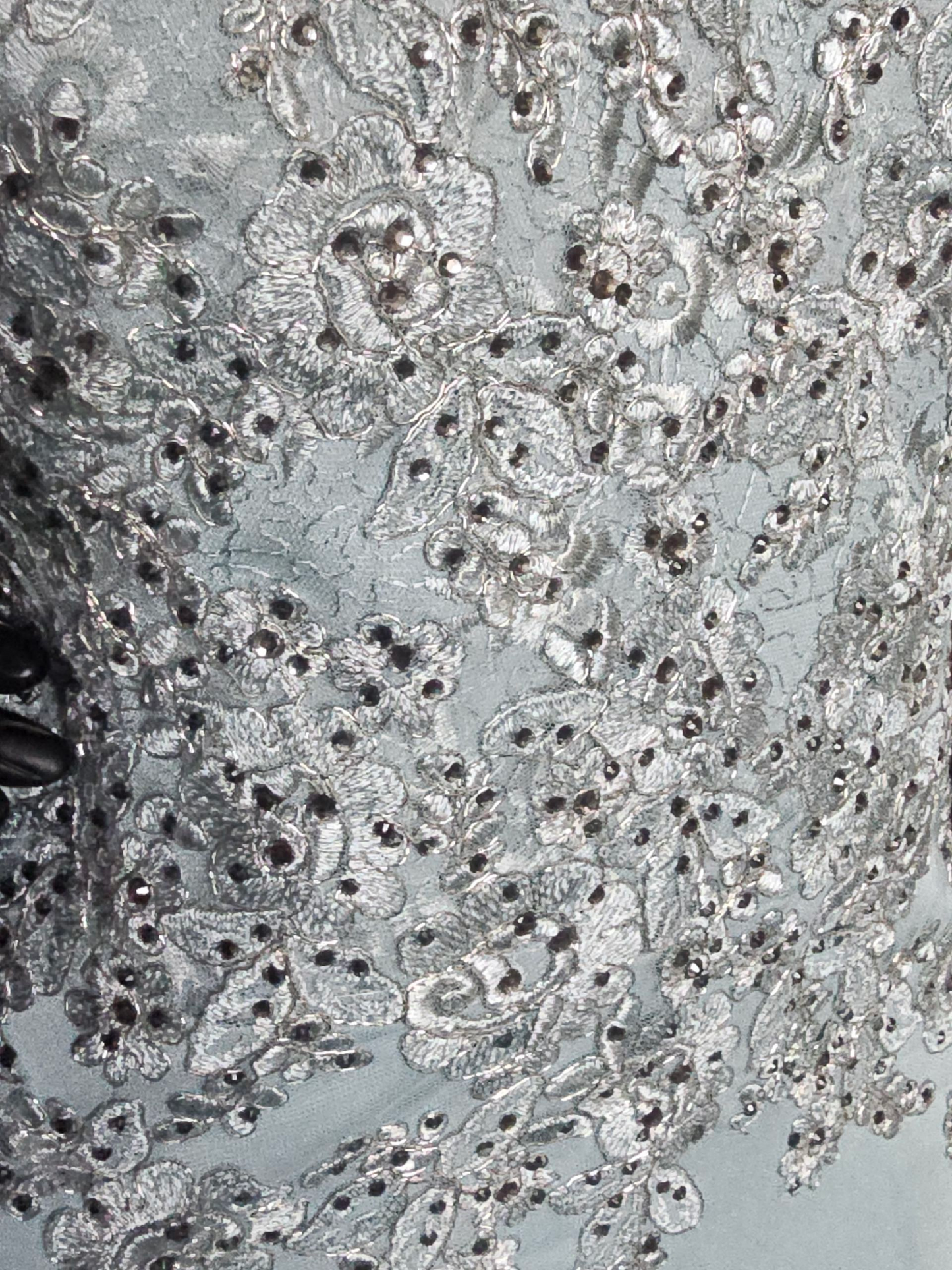 Deep Aqua/Silver Embroidered Chiffon Flutter Sleeve Formal Dress - Madeline Gardner