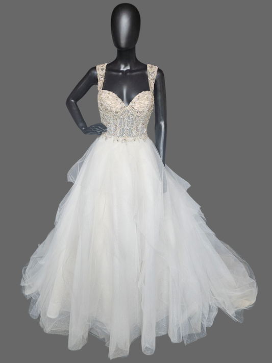 Silver Crystal/Glitter Tulle Ballgown Wedding Gown - Lucia