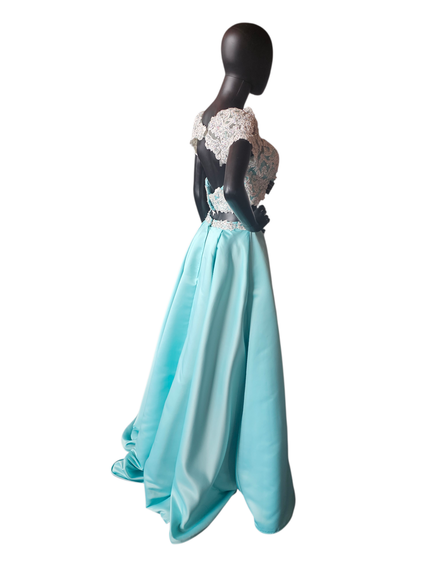 2 Piece Turquoise/White Cap Sleeve Prom/Formal Dress - Mori Lee