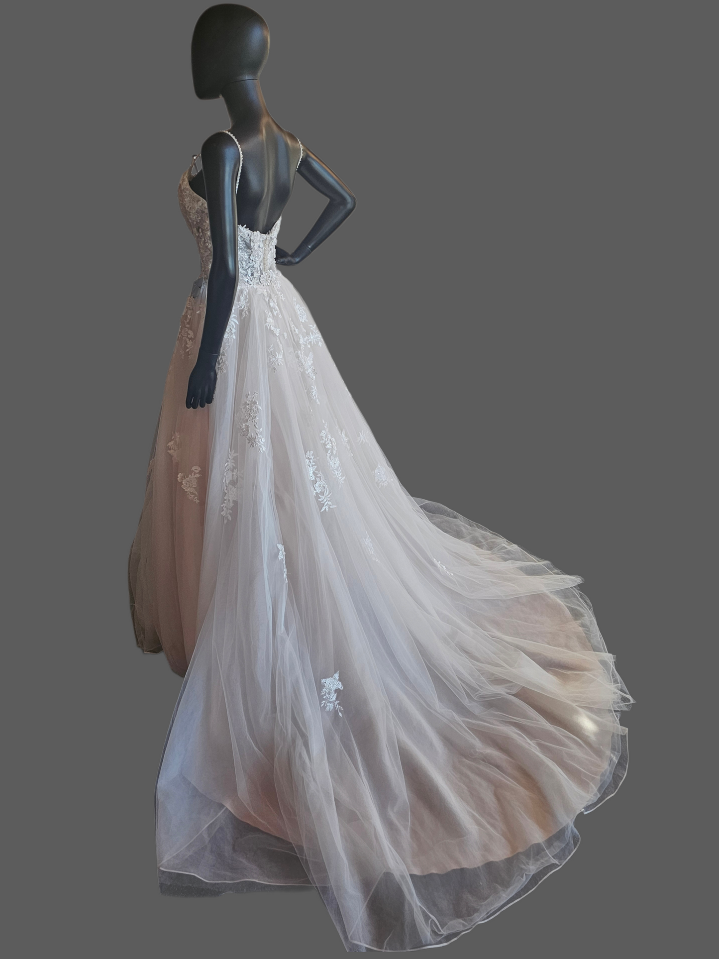 Ivory/Champagne 3D Floral Full Skirt Boho Lace Illusion Bodice Wedding Gown - Beloved