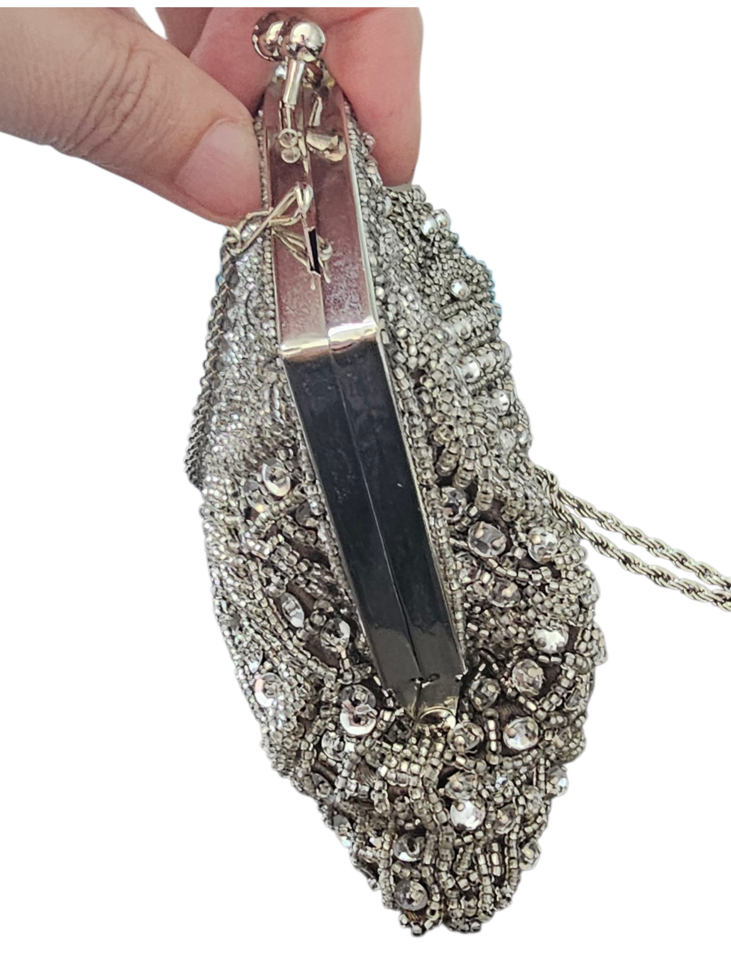 Black/Silver Crystal Beaded Clasp Handbag