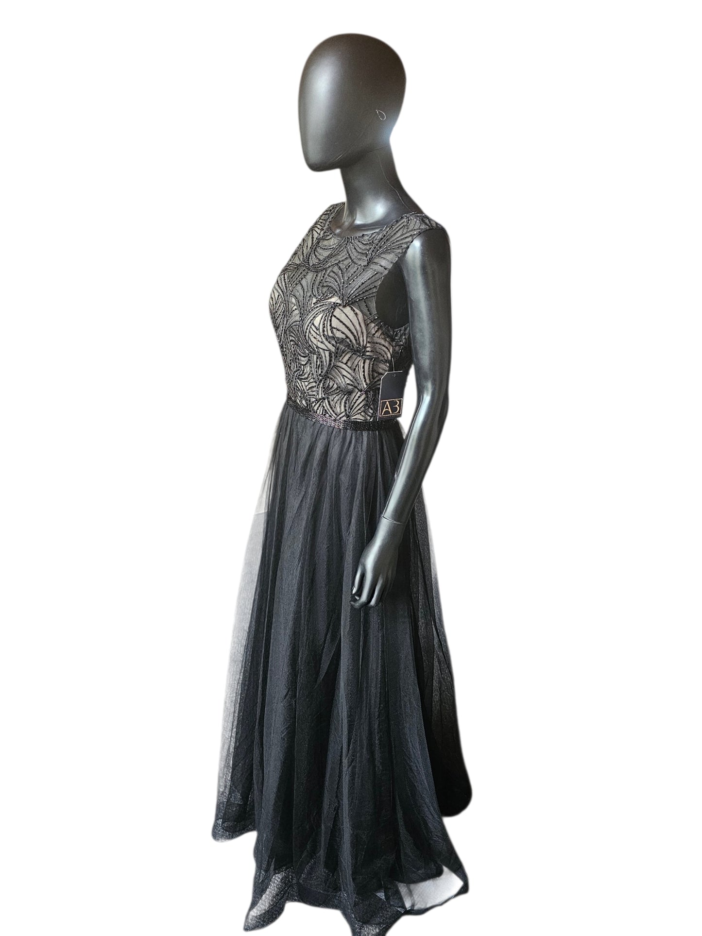 Black Embroidered A-Line Illusion Bodice Full Length Formal Dress - Mori Lee