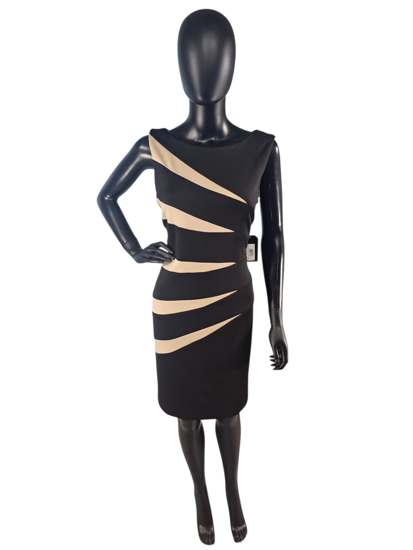 Black/Camel Asymmetrical Sheath Stretch Neoprene Dress - R&M Richards