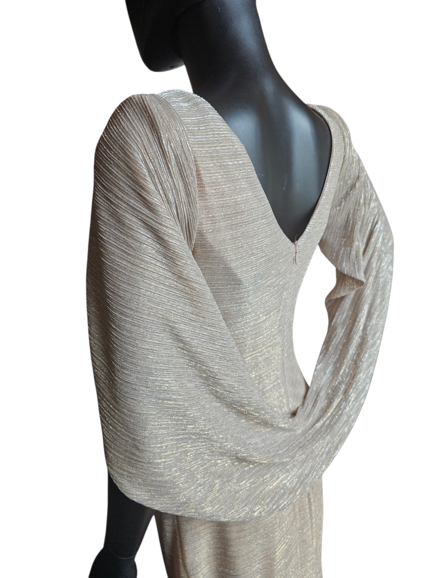 PETITE Gold Shimmer Fitted Shawl Sleeve Maxi Formal Dress NWT - Betsy + Adam
