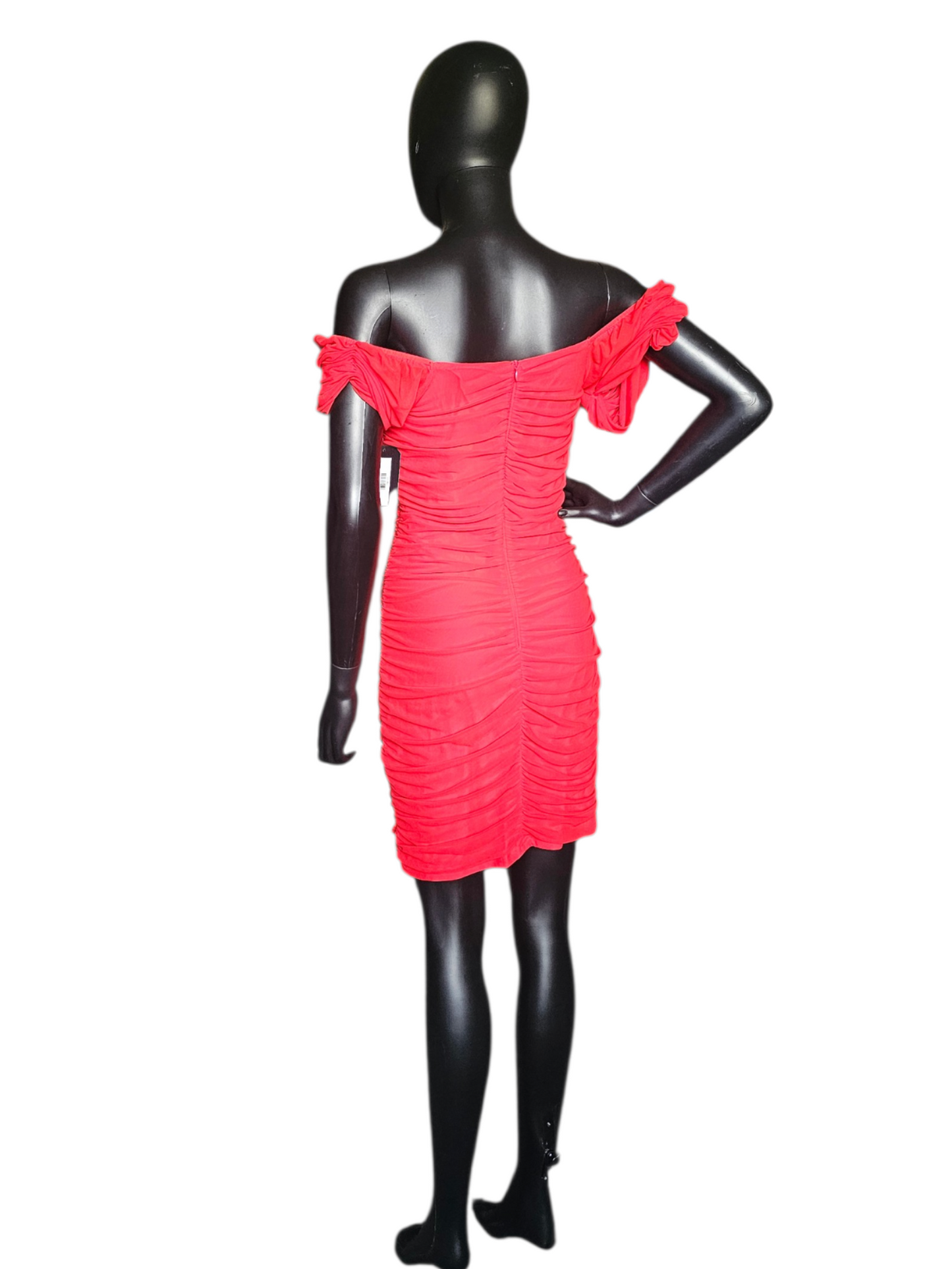 Red Net Ruched Cap Sleeve