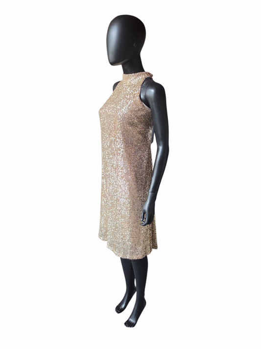 Gold Sequin Racer Cocktail Dress - Ann Taylor