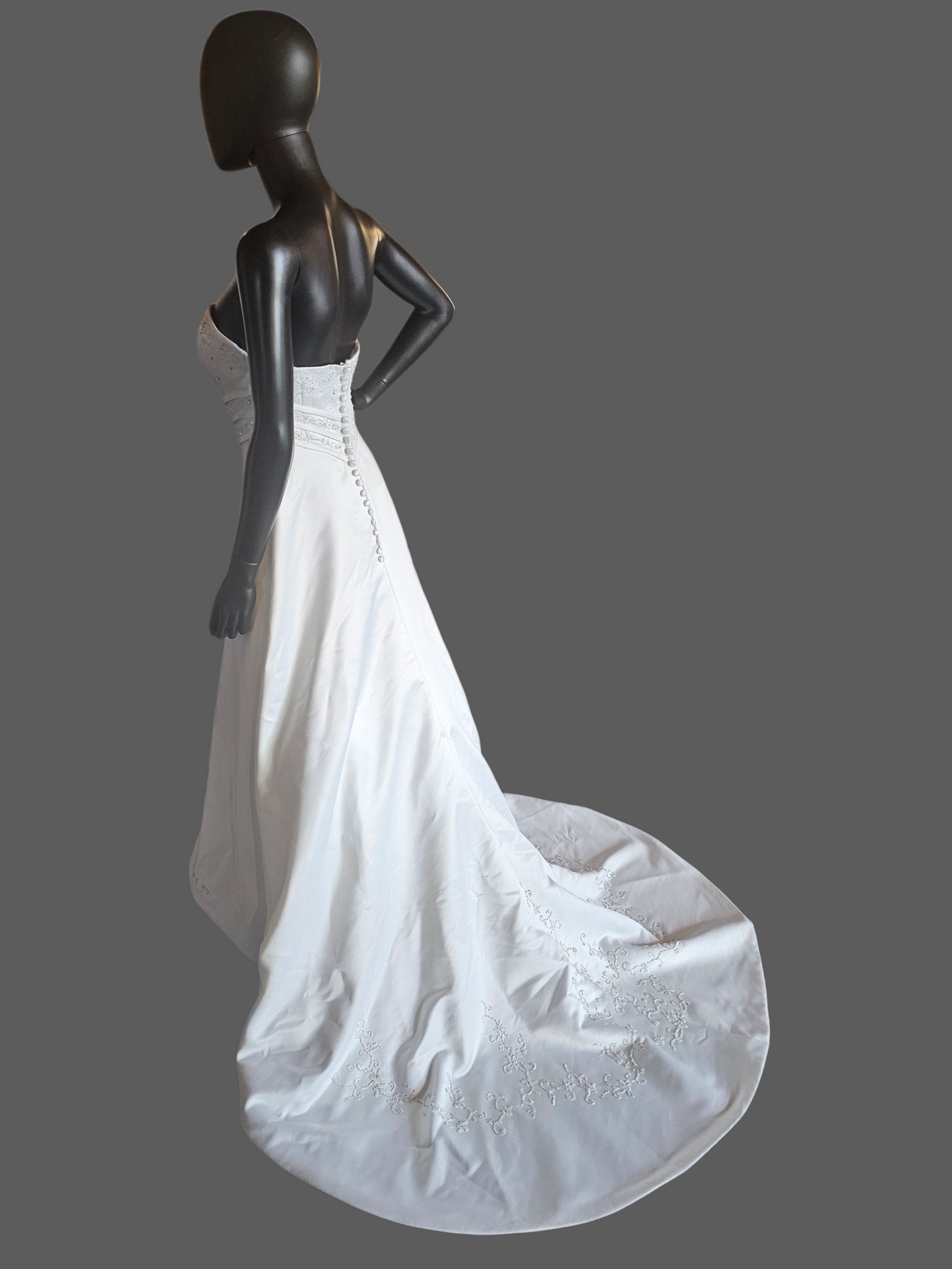 Vintage White Satin V-Split A Line Wedding Gown