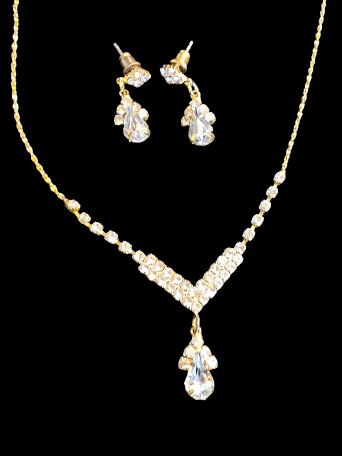 Gold/Crystal Drop Necklace/Earring Set – Arabella Bridal