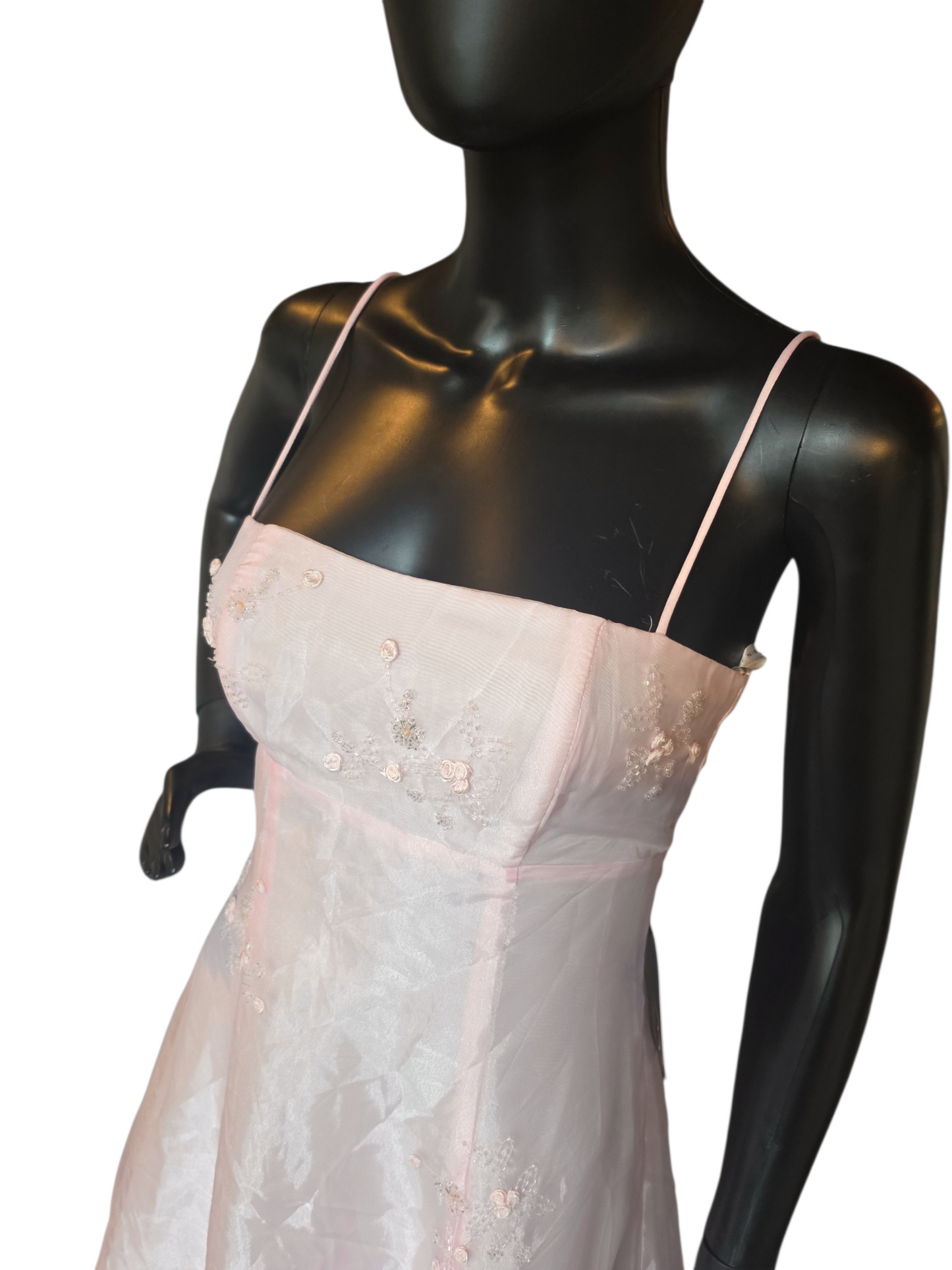 Vintage Y2K Baby Pink A-Line Organza Overlay Rose Details Formal Dress - Zum Zum