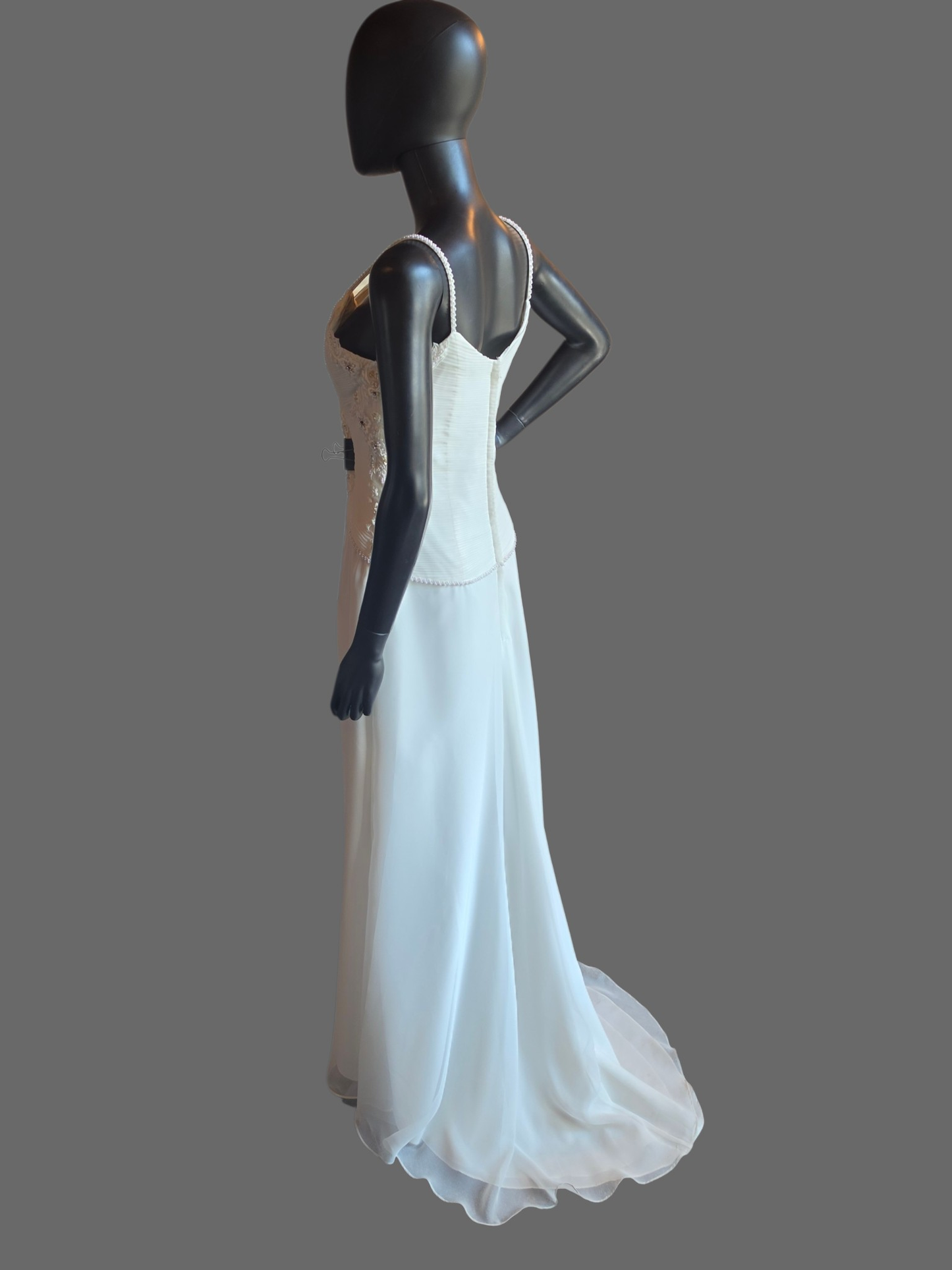 Ivory Sheath Chiffon Floral Embroidered Wedding Dress - Forever Yours