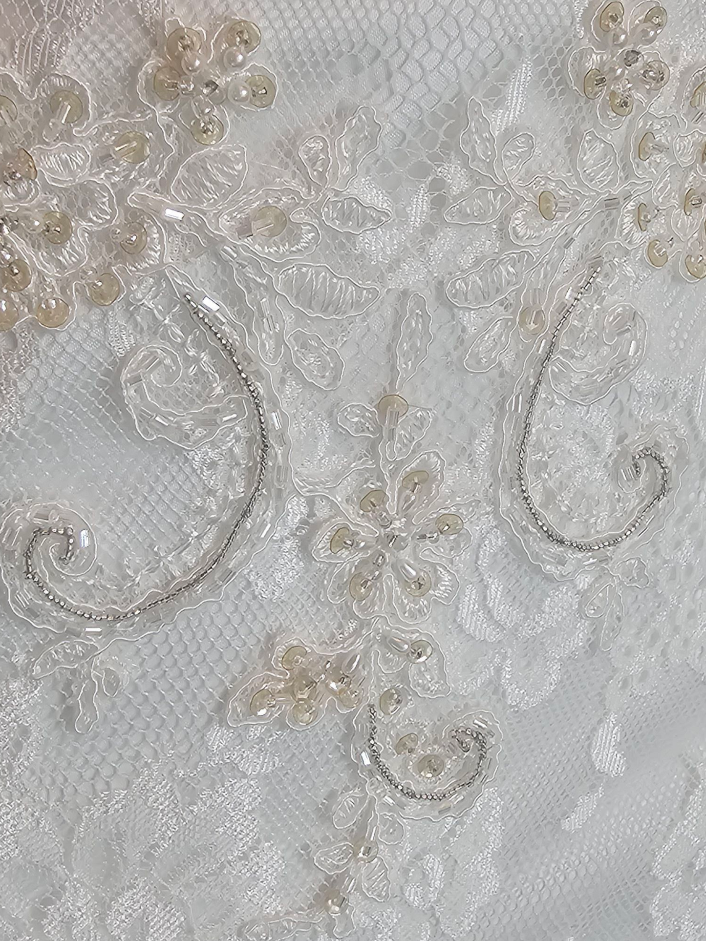 Ivory Lace Strapless Sweetheart Fit/Flare Verticle Ruffle Wedding Gown - Casablanca