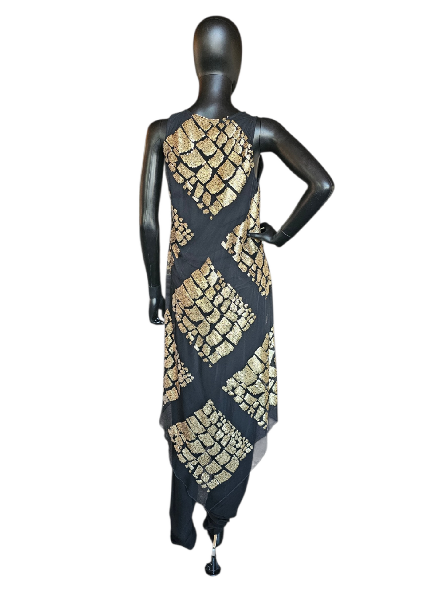 Black/Gold Sequin Top Silk Tunic/Pant  Formal/ Religious Occasion - Catherine Bacon