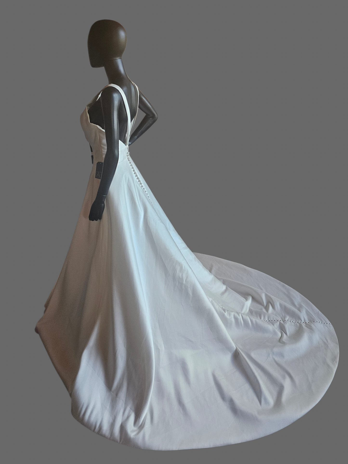 Ivory Mikado Plunge V-Neck Minimalist Wedding Gown - Mori Lee