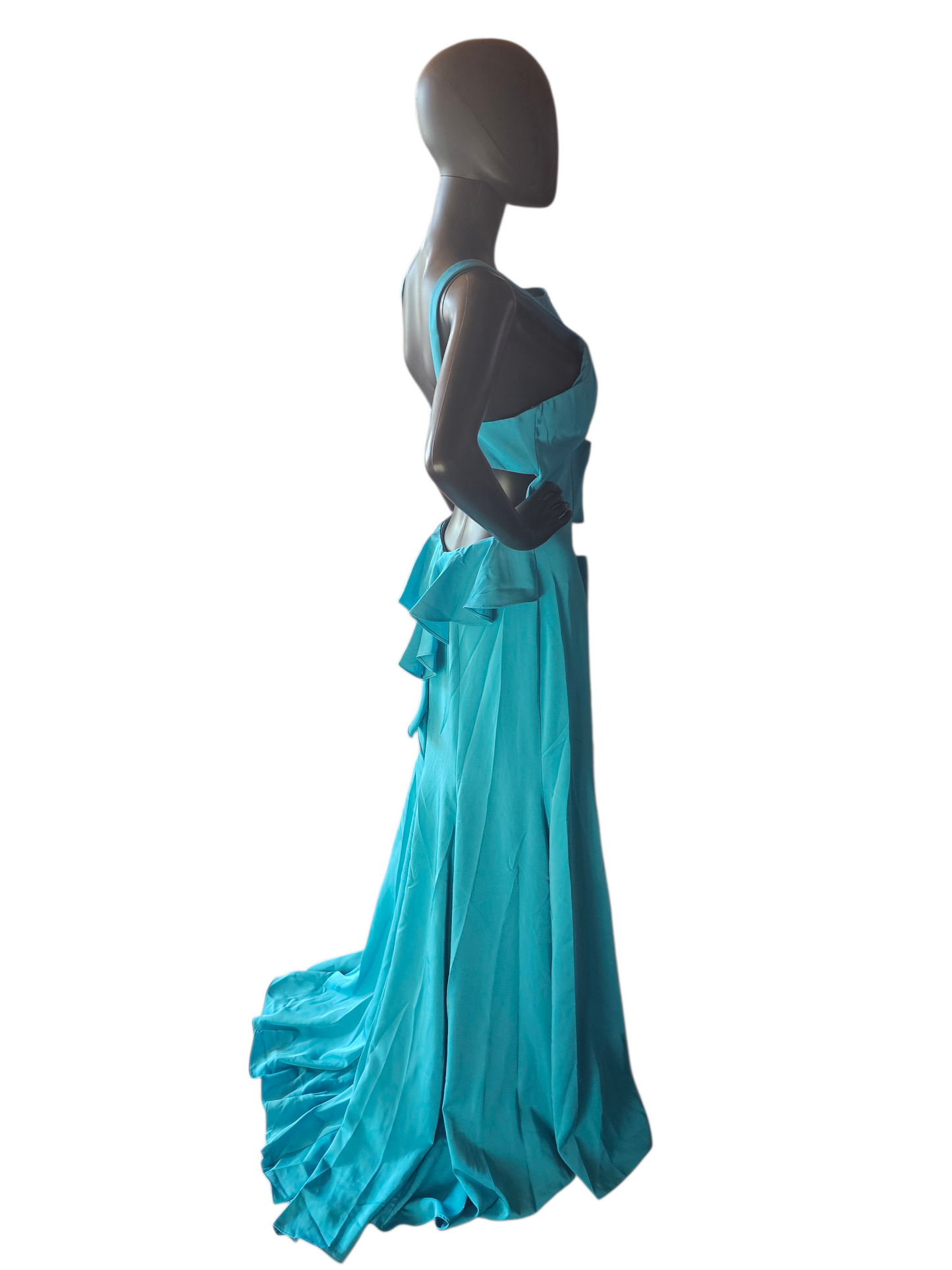 Turquoise Halter Open Back Formal Dress - Juliet