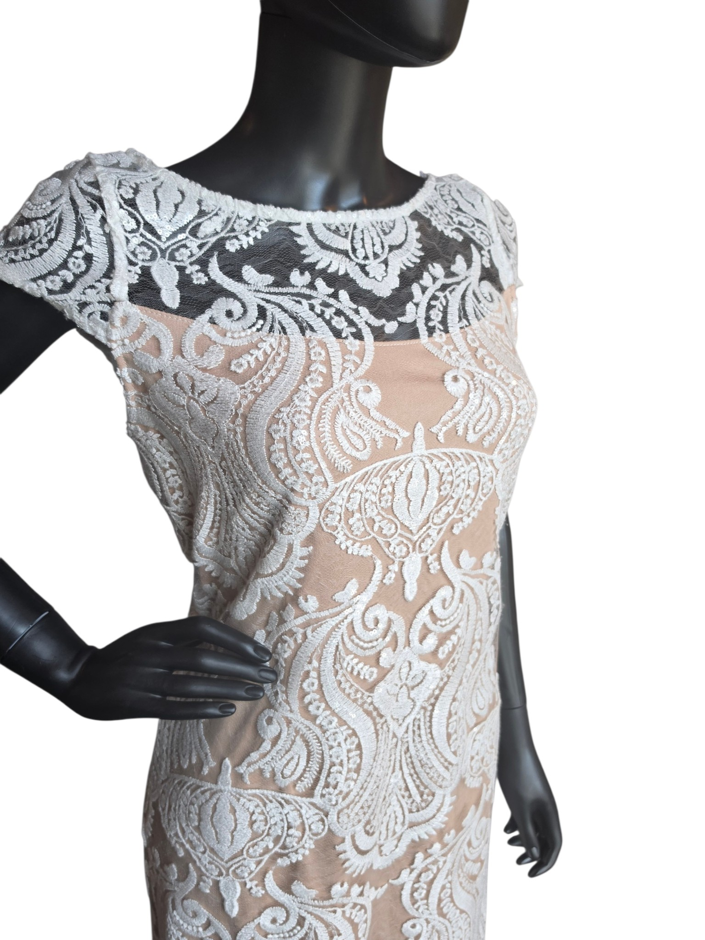 Iv/Nude Lace Cap Sleeve Party/Bachelorette Dress - RM Richards