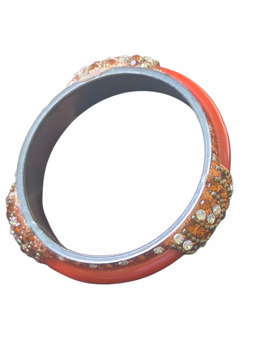 Vintage Orange Metal/Resin and Crystal Bangle