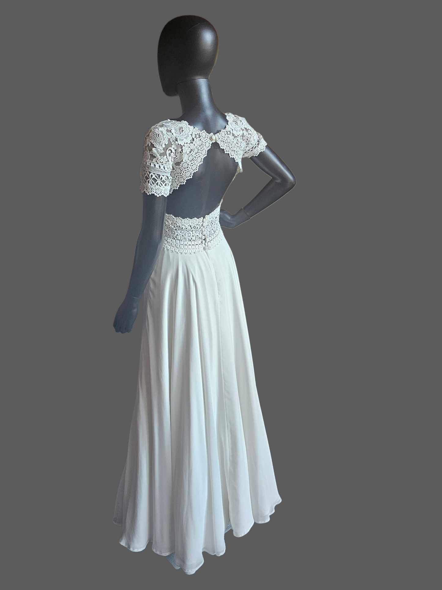 Ivory Cap Sleeve Illusion Bodice Wedding Dress - Lillan West