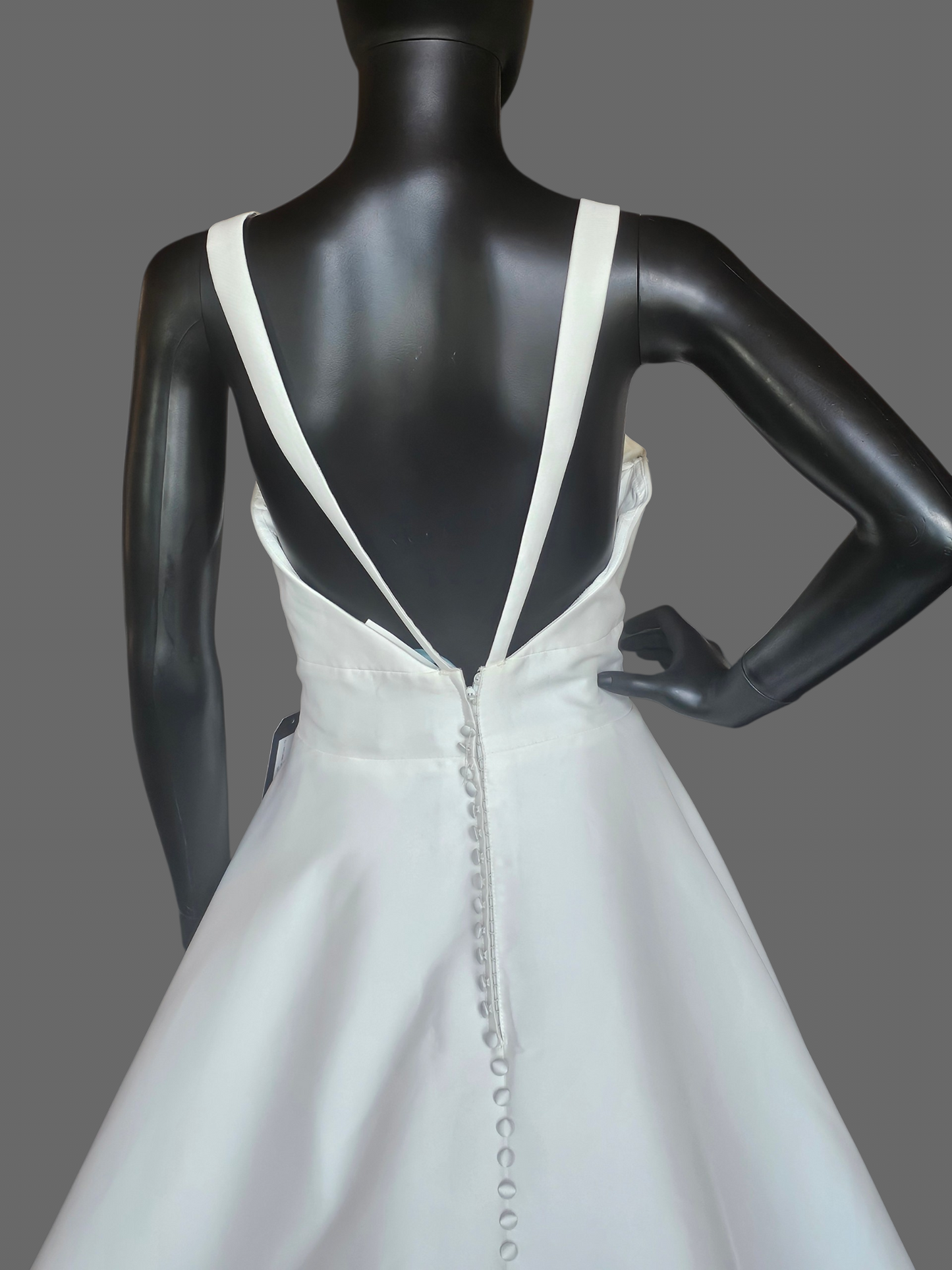Ivory Mikado Plunge V-Neck Minimalist Wedding Gown - Mori Lee