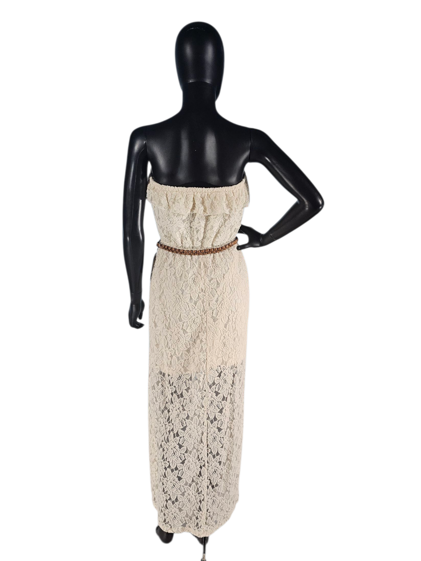 Strapless Lace Maxi Dress W/Leather Belt - Studio Y