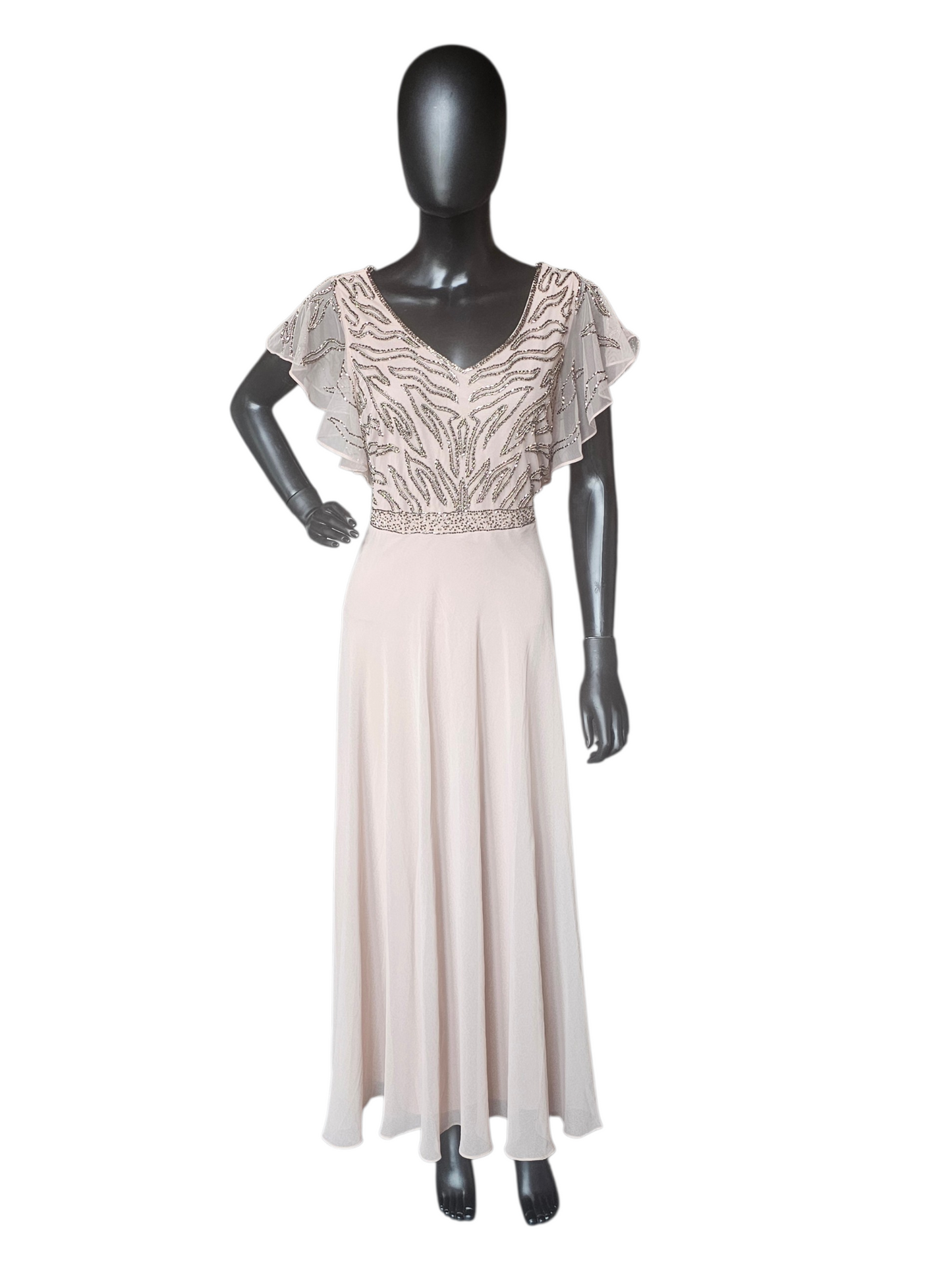 Soft Rose Flutter Sleeve Formal Dress - Jkara - Petite
