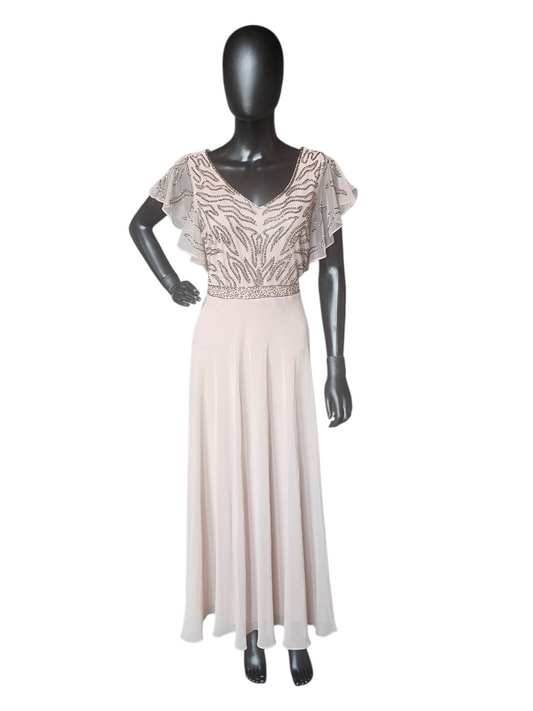 Soft Rose Flutter Sleeve Formal Dress - Jkara - Petite