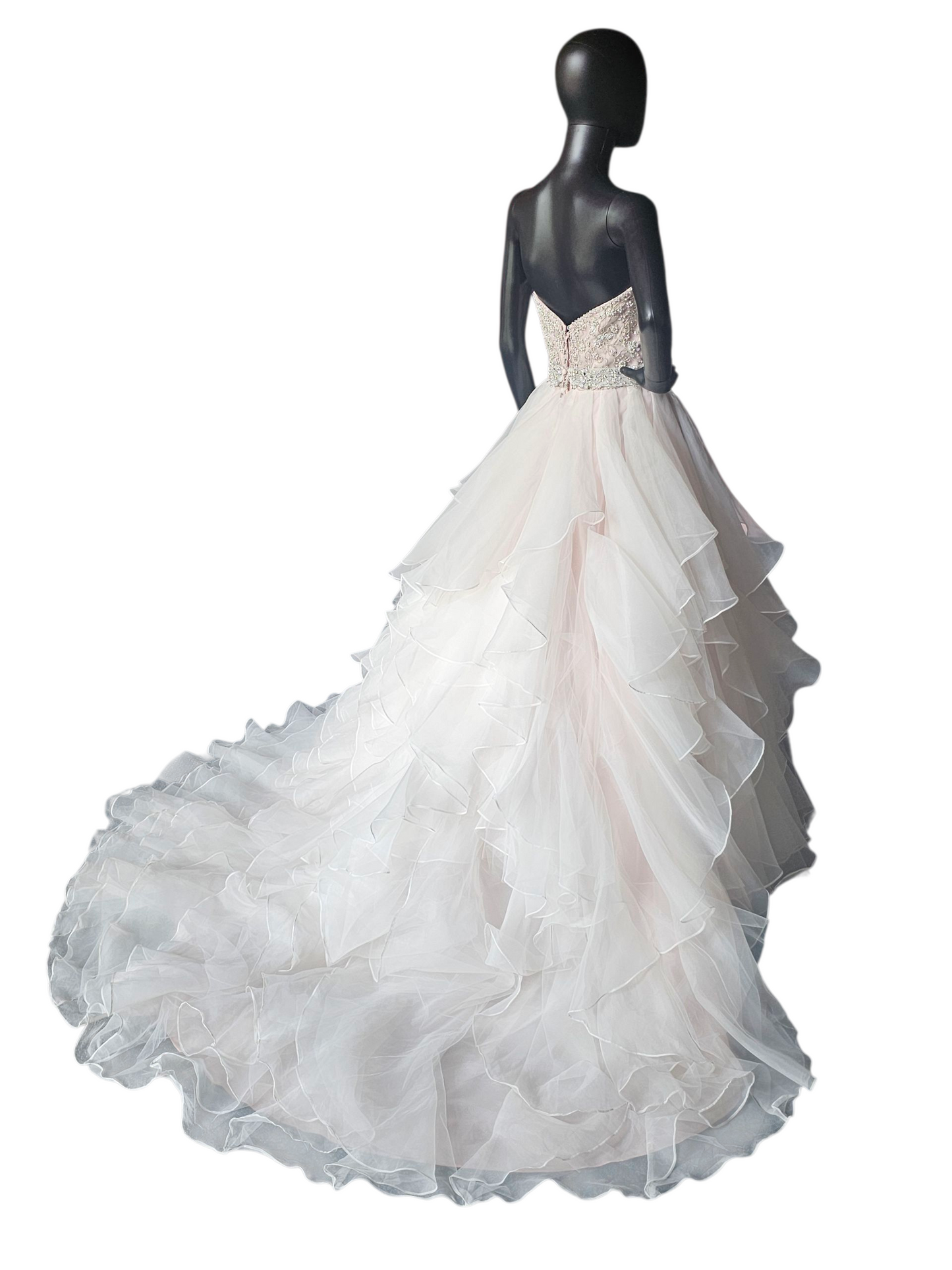 Sweetheart Strapless Blush Tiered Ball Gown Wedding Dress - Mori Lee