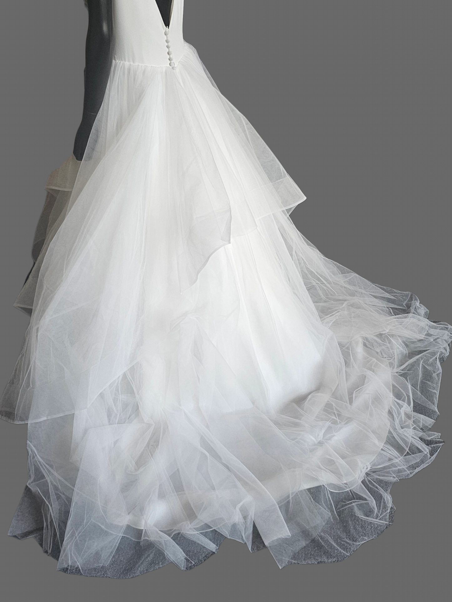 White Minimalist Plunge V-Neck Tiered Ballgown Wedding Dress - Maggie Sottero