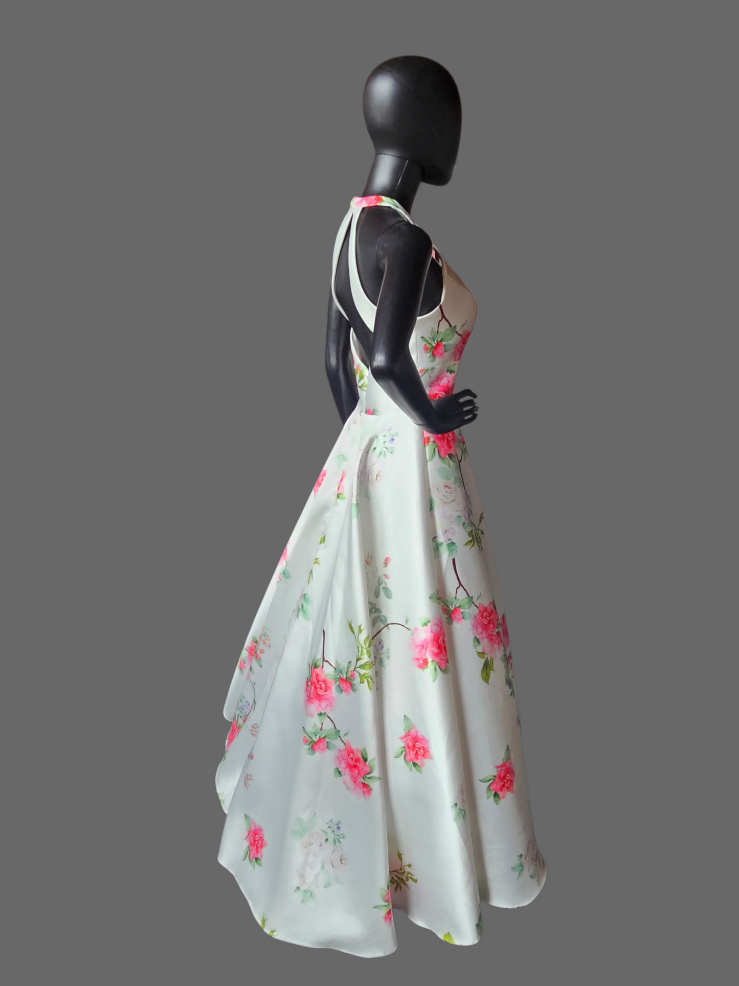 Ivory/Multi Floral Halter A-Line Formal Dress - The Secret Dress