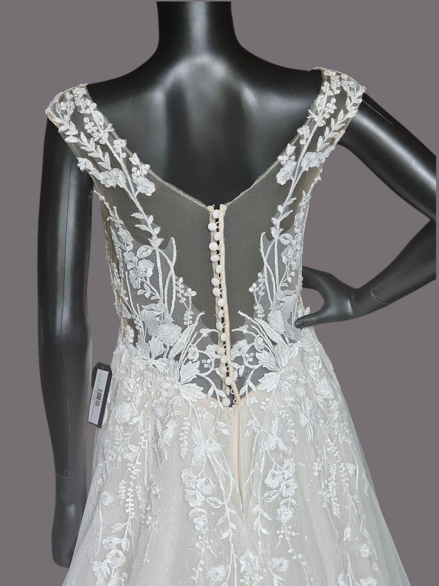 Champagne Lace V-Neck Illusion Back Wedding Gown - Mori Lee