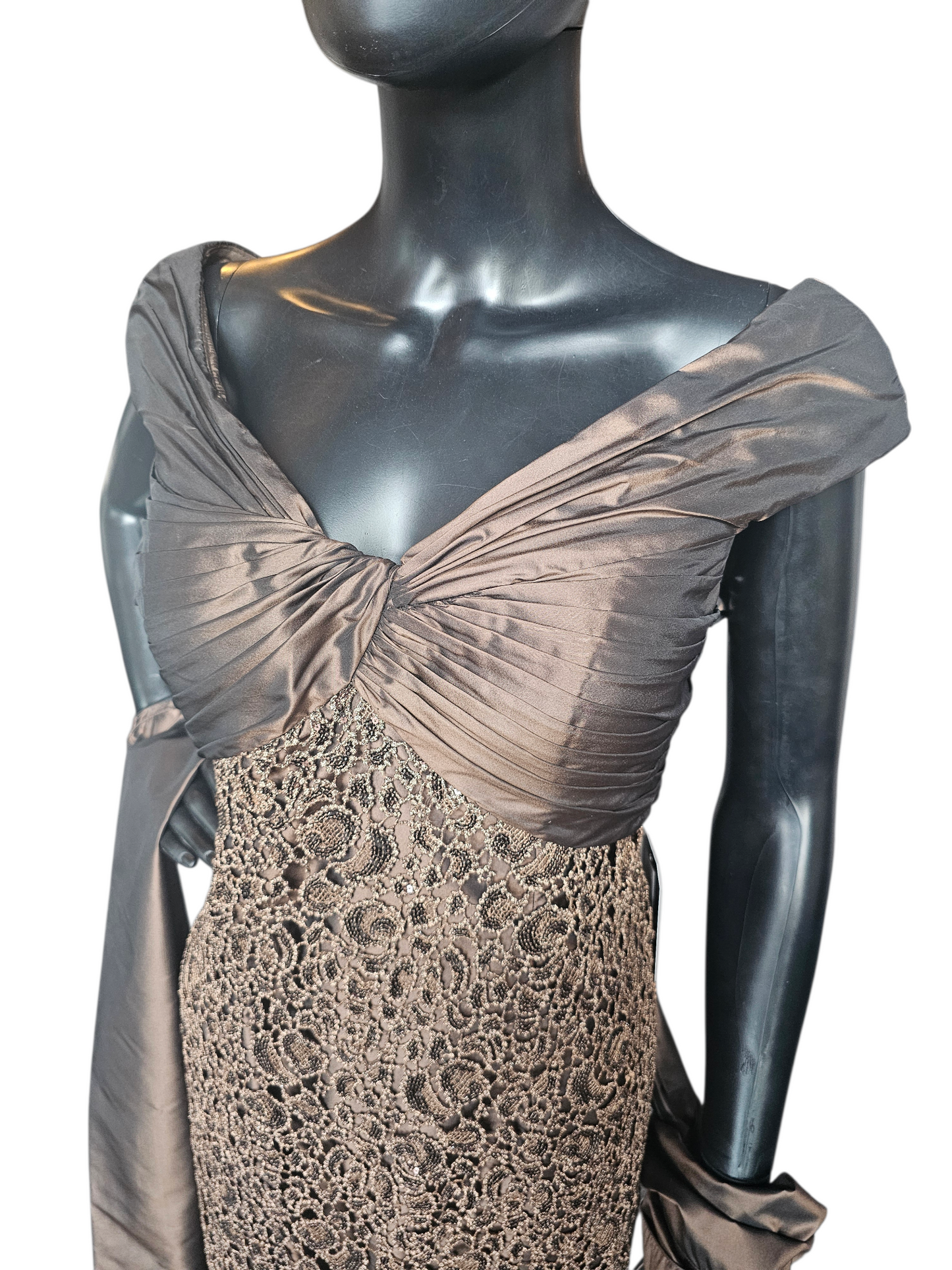 Chocolate/Bronze Lace Sequin Sheath Formal Dress - Montage