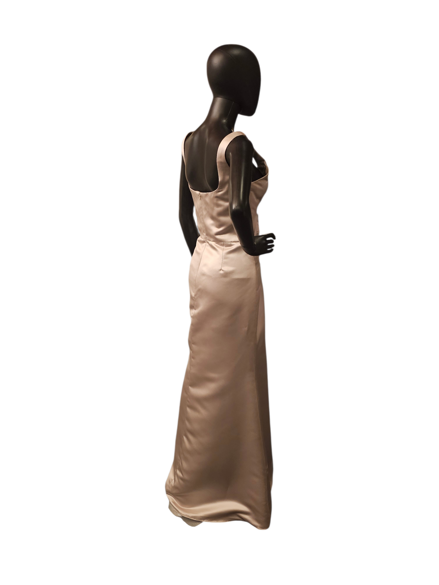 Hayley Paige Satin Fitted Scoop Candlelight Maxi Formal Dress