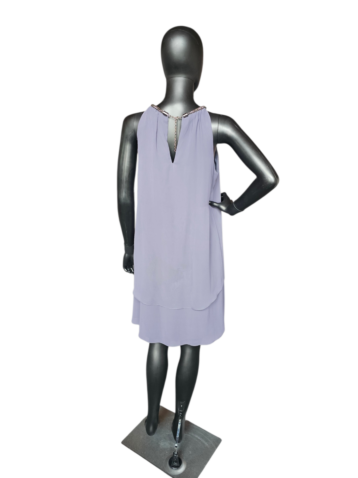 Grey Chiffon Halter Flutter Cocktail Dress - SLNY