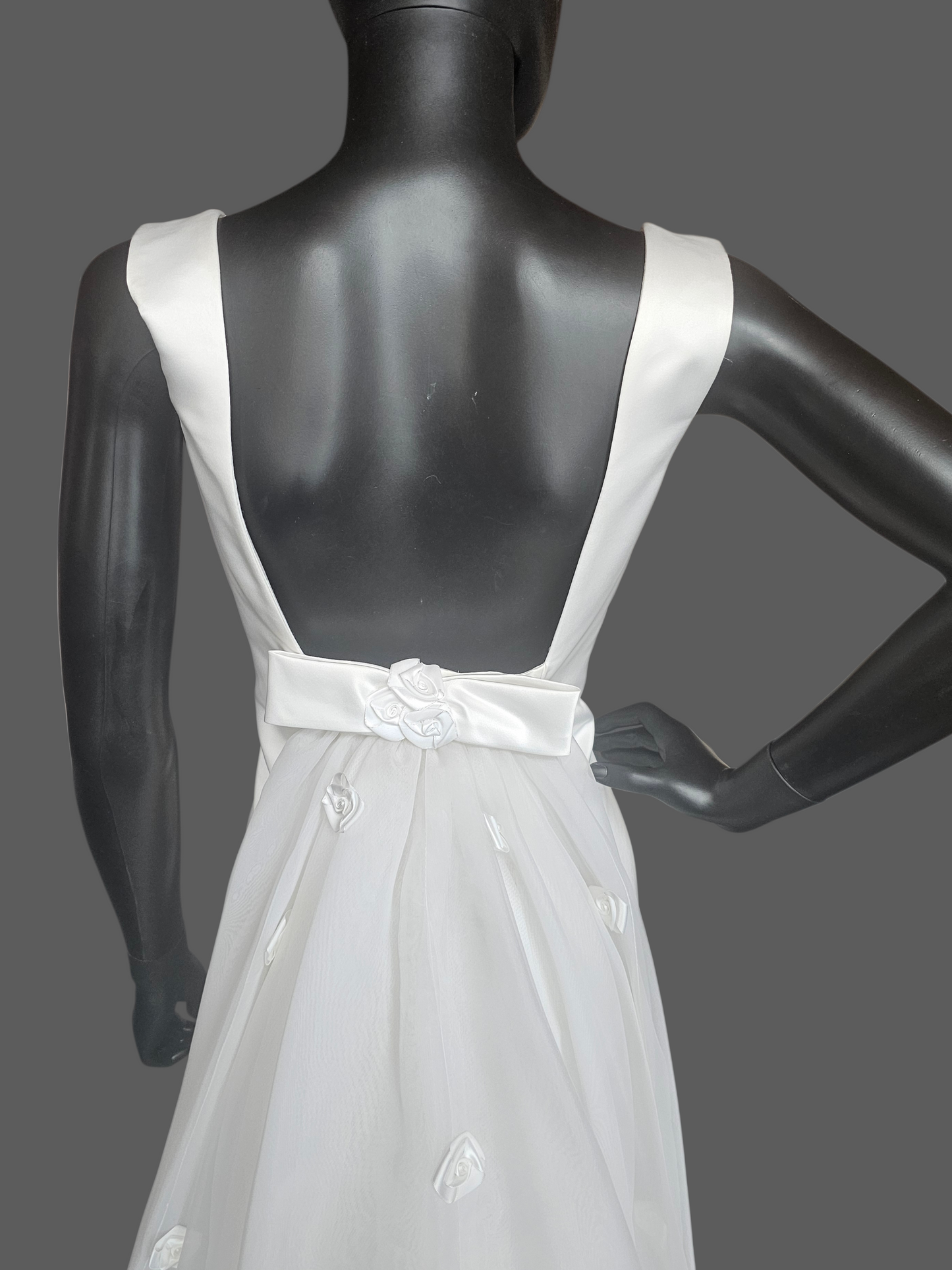 Vintage White Square Neck Detached Rose Train Wedding Gown - Galina