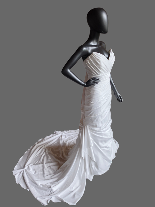 White Jersey Ruched Fitted Sweetheart Strapless Wedding Gown- Maggie Sottero