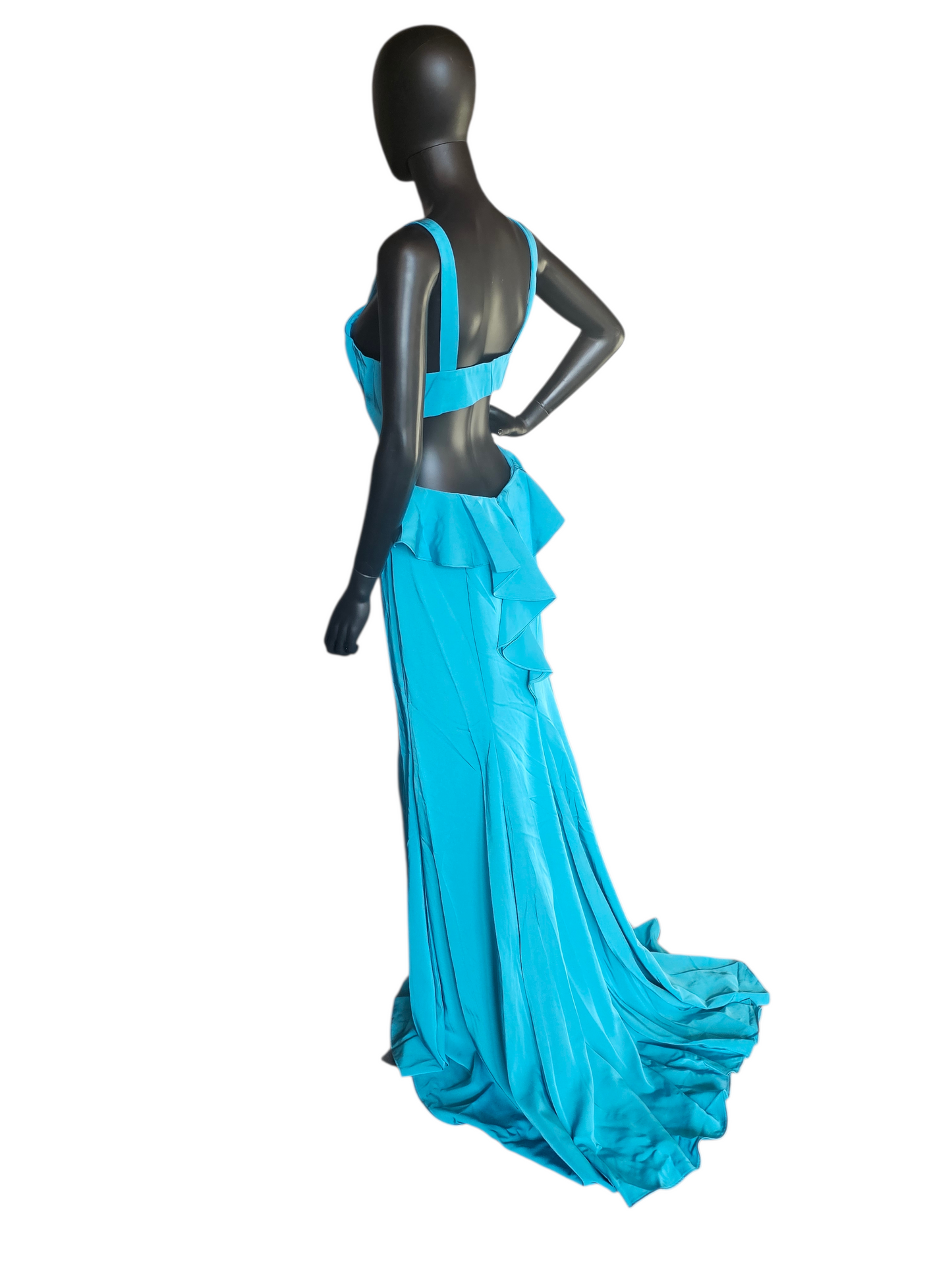 Turquoise Halter Open Back Formal Dress - Juliet