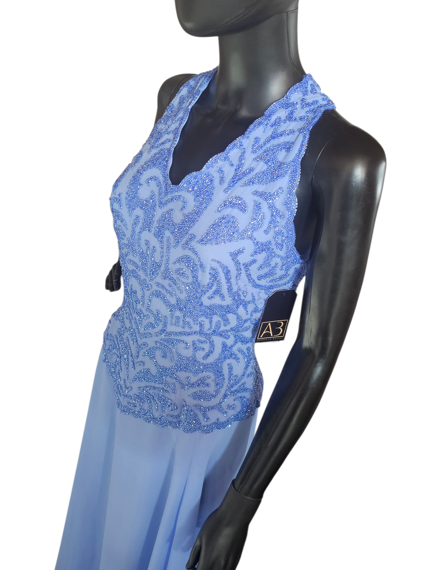 Periwinkle Beaded Halter Formal Dress - JKARA New York - NWT