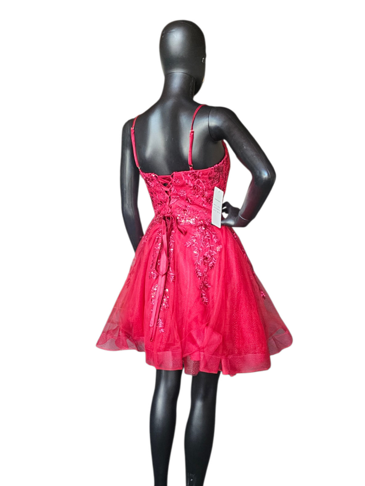 Red Lace Sequin Babydoll Corset Homecoming Dress