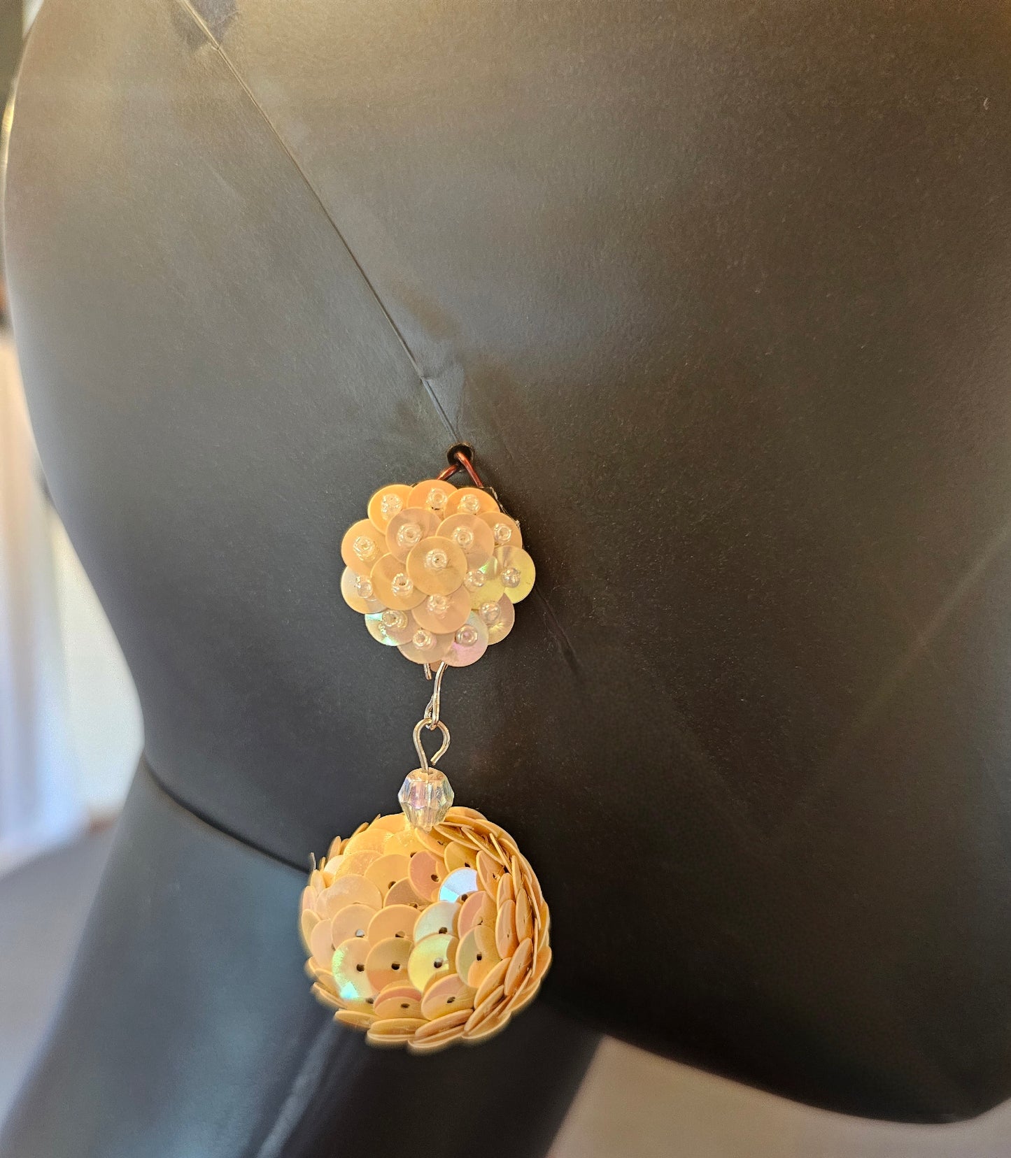 Peach Sequin Ball Clip Earring