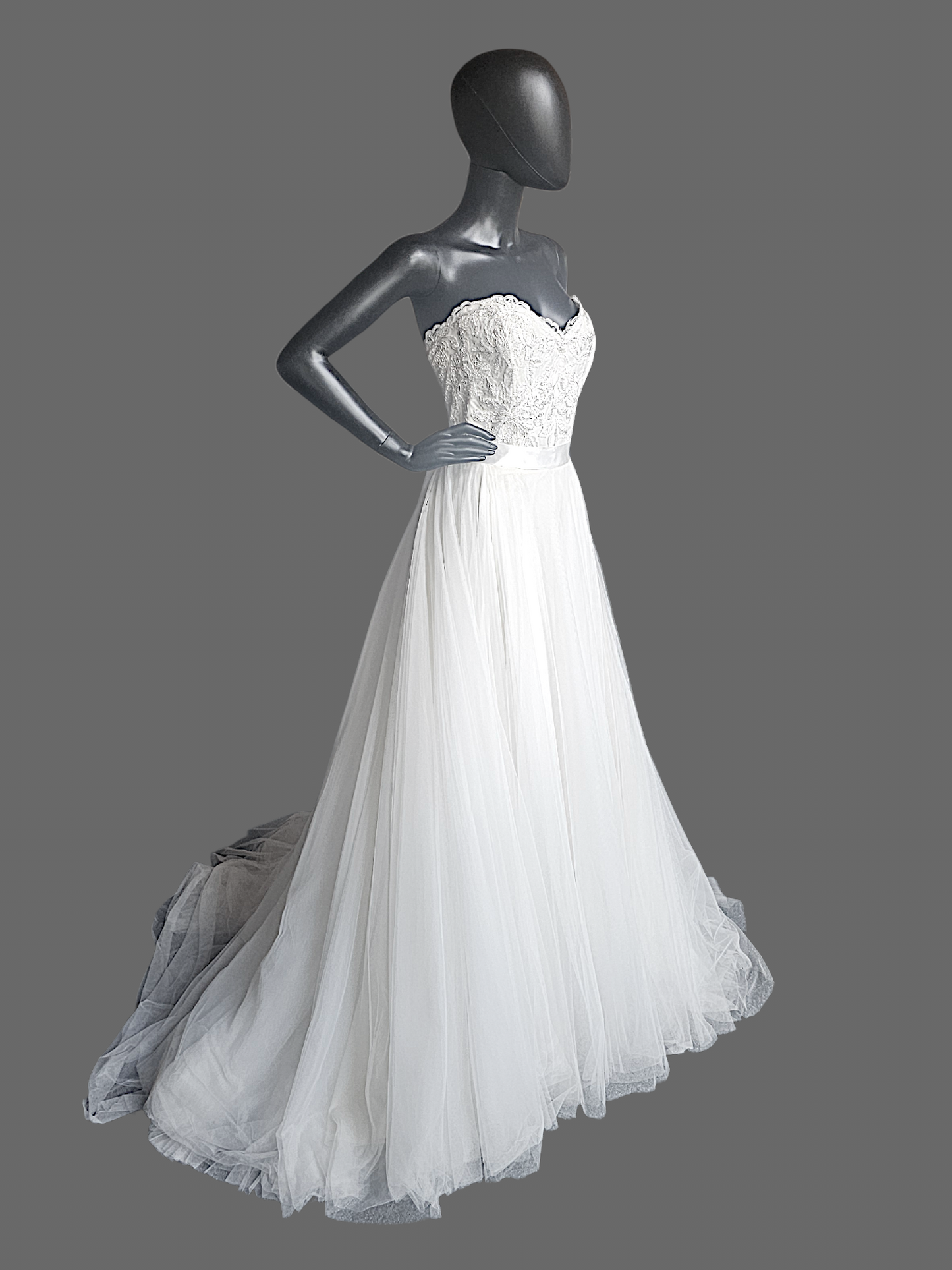 Ivory Wedding Ball Gown Net Gathered Waist Tulle Skirt Floral Sequin Lace Detail Sweetheart Strapless- Da Vinci