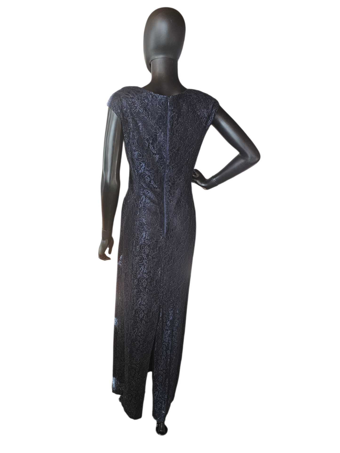 Navy Lace Side Ruched Cap Sleeve Maxi Formal Dress - Tahari