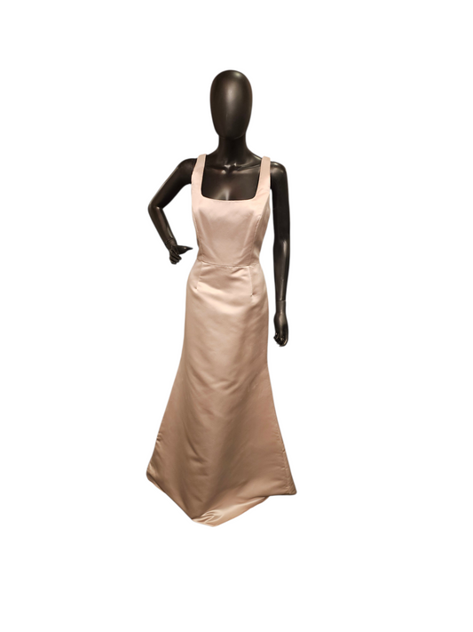 Hayley Paige Satin Fitted Scoop Candlelight Maxi Formal Dress