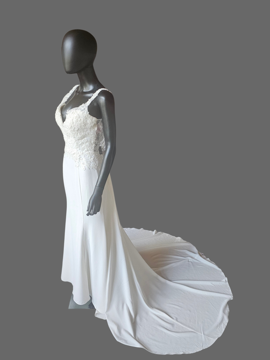 V-Neck Lace Bodice Fit/Flare Wedding Gown - Davinci